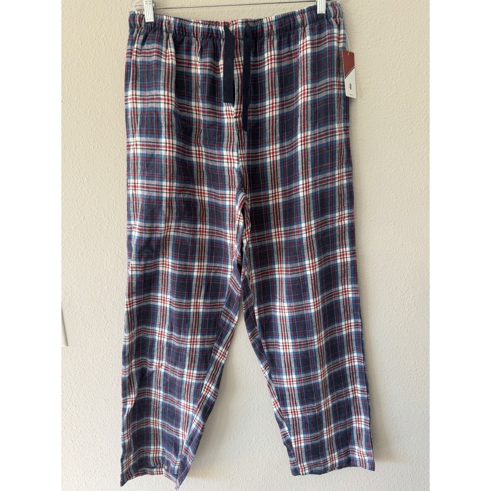 Izod Mens Red and Blue Plaid Fleece‎ Pajama Sleep Pants Size Large